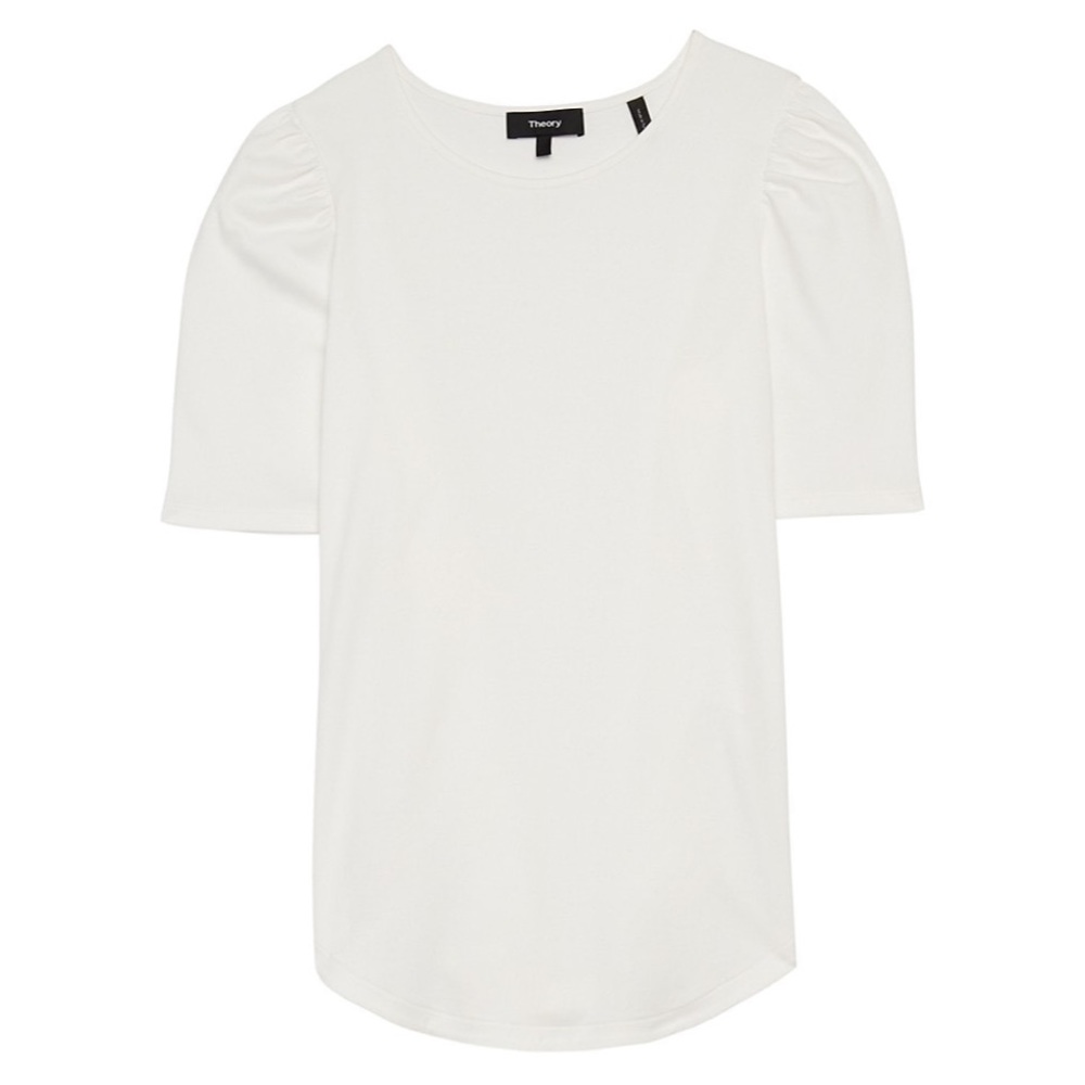 New Theory Short-Sleeve Ruched T-Shirt in White